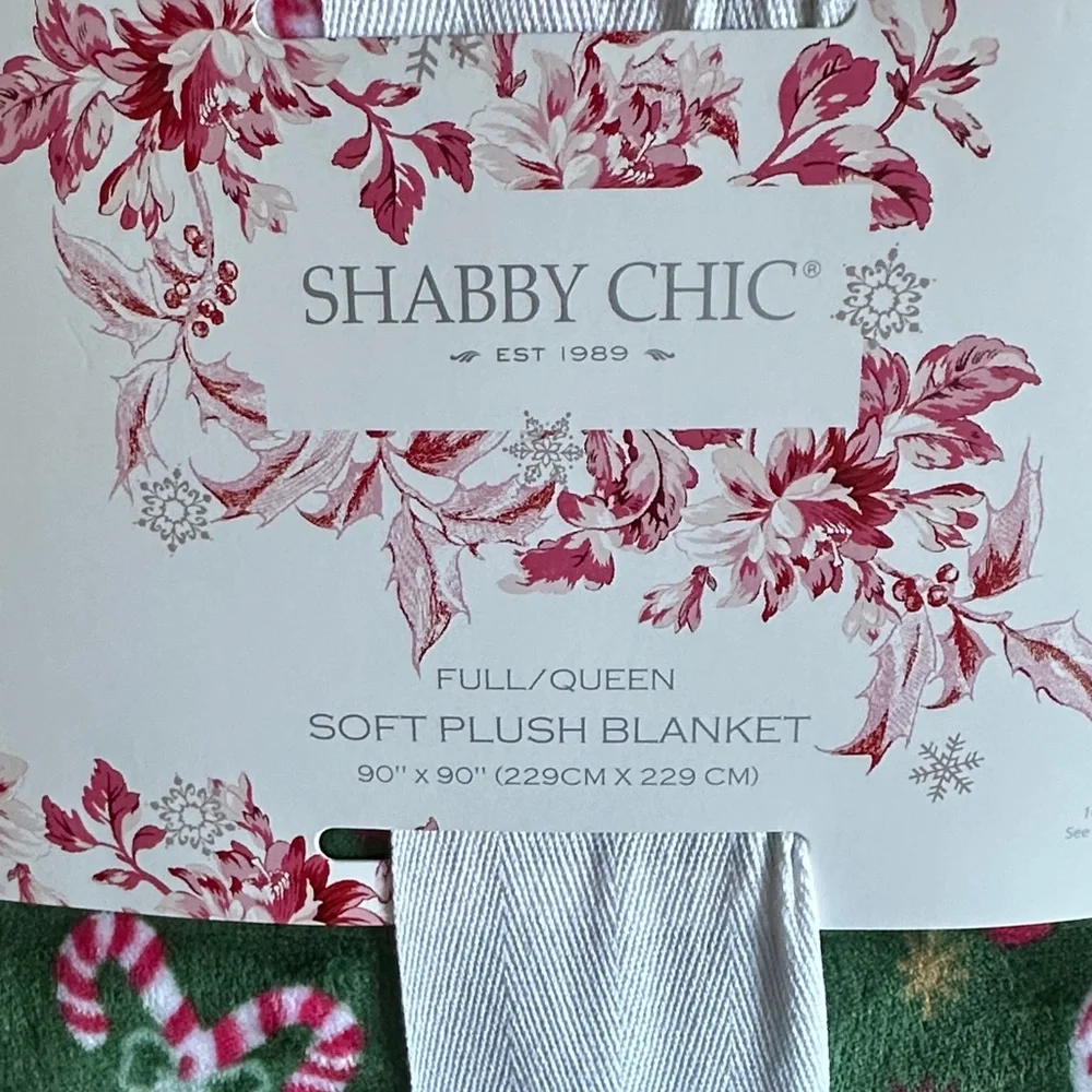 Shabby Chic Holiday Christmas Blanket Swan 🦢 Candy Cane Queen NEW!